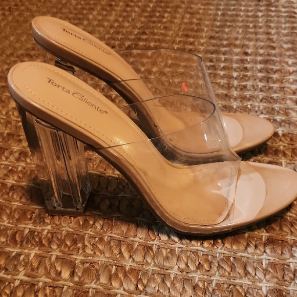 Women's Transparent Block Heels - Nude - Picture 1 of 5